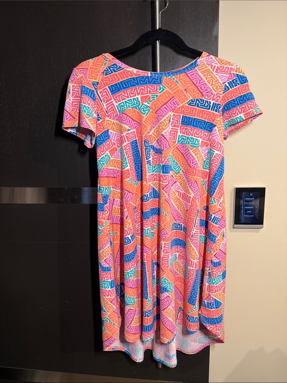 LuLaRoe Short-Sleeve Swing Dress in Pink, Orange, Blue & Aqua